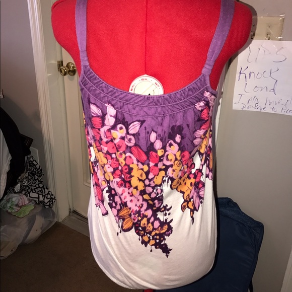 AMERICAN EAGLE PURPLE FLORAL TIE WAIST TANK TOP XS - Picture 5 of 5
